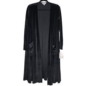 LuLaRoe Sarah Velvet Black Neutral Long Cardigan Duster Sweater NEW Medium